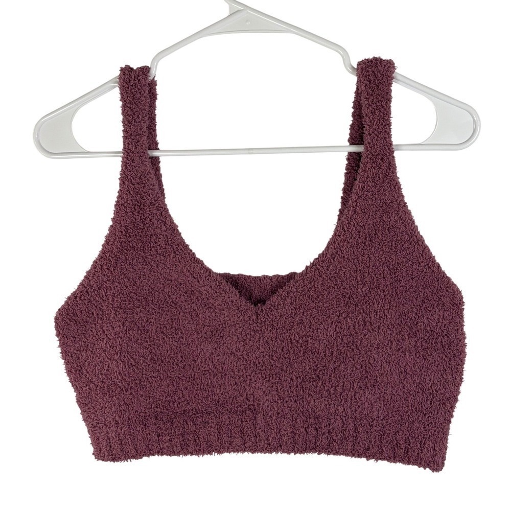Fashion Nova Womens Large Purple Fuzzy Knit Crop Top V-Neck Sleeveless